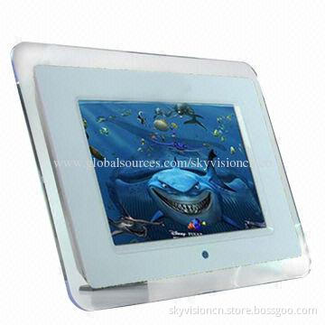 8-inch digital photo frame with transparent acrylic built-in speakers, activate sensor option
